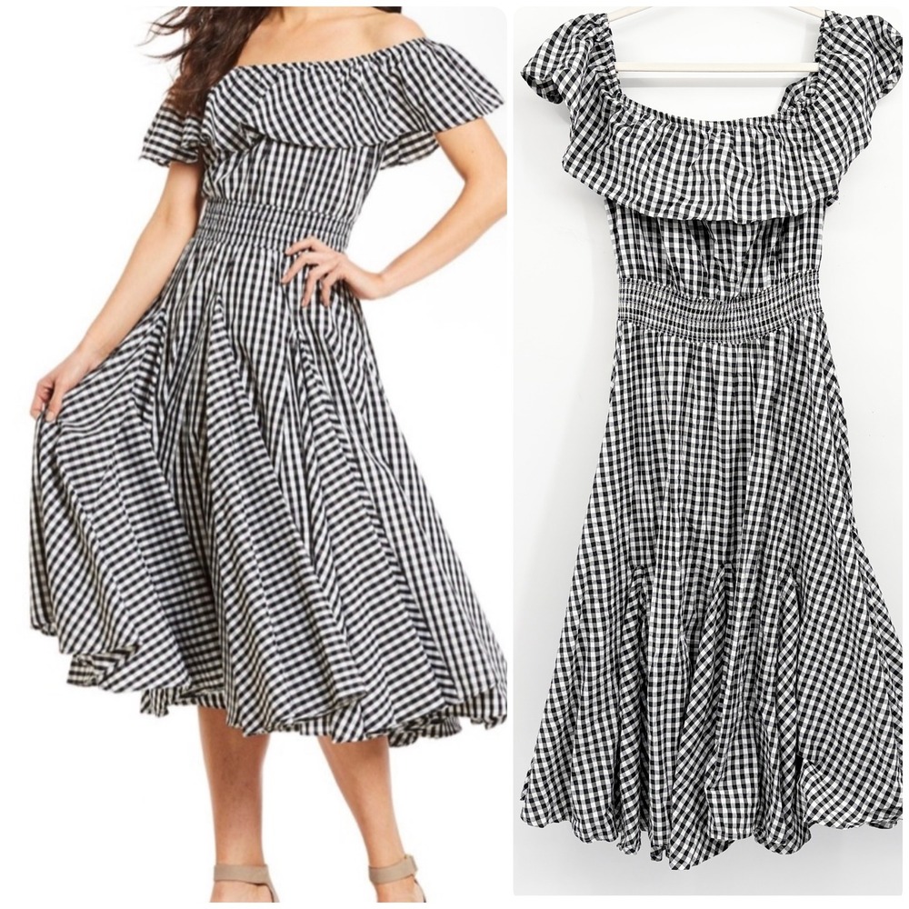 Chelsea & Theodore Womens‎ Gingham Smocked Cottagecore Picnic Milkmaid Dress XL